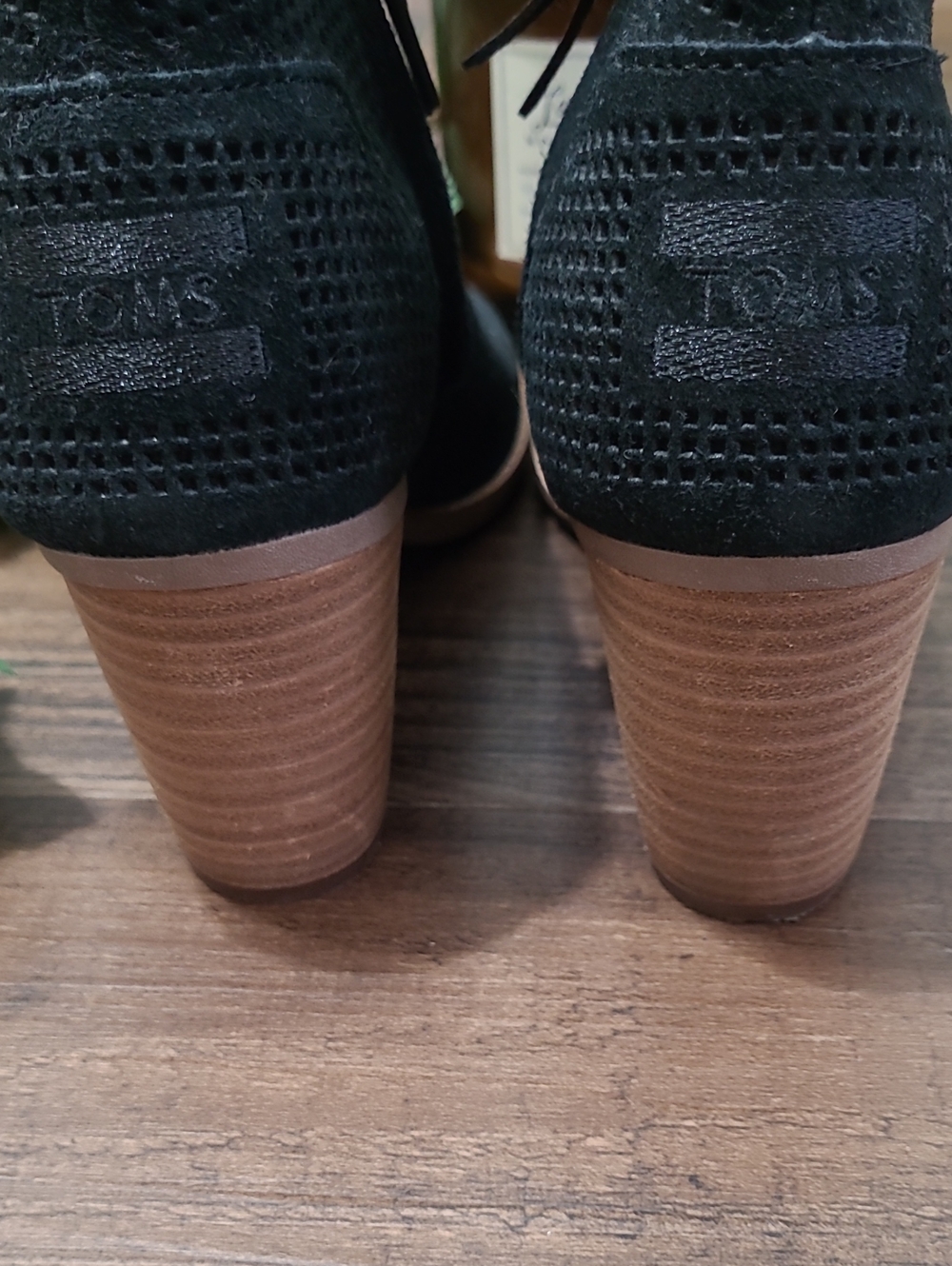 Toms Majorca Black Peep Toe Perforated Suede Bootie - Picture 5 of 9